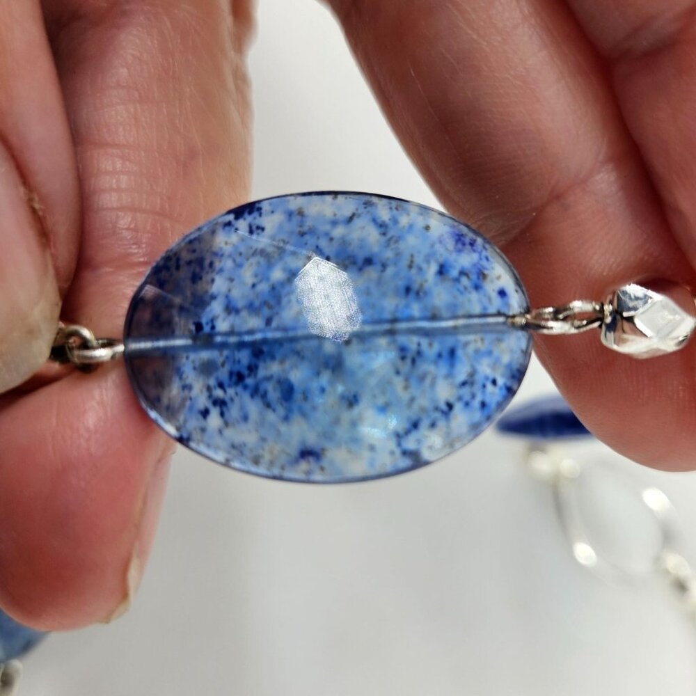 Necklace Blue Silver Toned Chain Glass Bead Light Circle Fashion Costume 16" NEW - Picture 2 of 8
